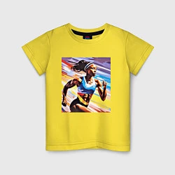 Футболка хлопковая детская Девушка спринтер, цвет: желтый