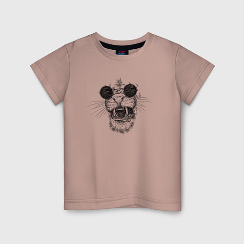 Детская футболка Дикий кот в очках / Пыльно-розовый – фото 1