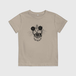 Футболка хлопковая детская Дикий кот в очках, цвет: миндальный