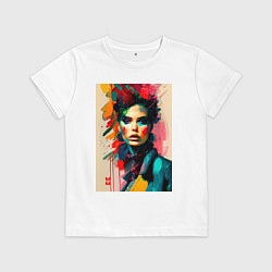 Футболка хлопковая детская МоМо - женщина в красном шарфе, цвет: белый
