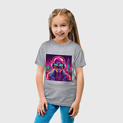 Футболка хлопковая детская Скелет в шапке и куртке, цвет: меланж — фото 2
