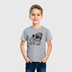 Футболка хлопковая детская Морская свинка в очках и шапке, цвет: меланж — фото 2