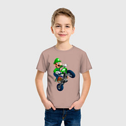 Футболка хлопковая детская Луиджи на байке, цвет: пыльно-розовый — фото 2
