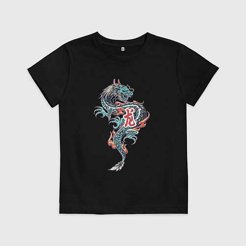 Детская футболка Китайский дракон с иероглифами / Черный – фото 1