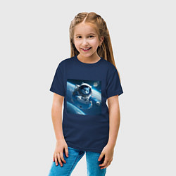 Футболка хлопковая детская Голубой котик космонавт, цвет: тёмно-синий — фото 2