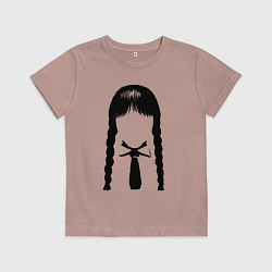 Футболка хлопковая детская Уэнсдей силуэт, цвет: пыльно-розовый