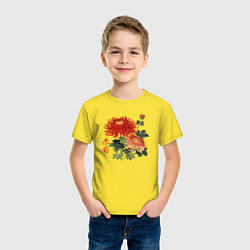Футболка хлопковая детская Красные хризантемы, цвет: желтый — фото 2