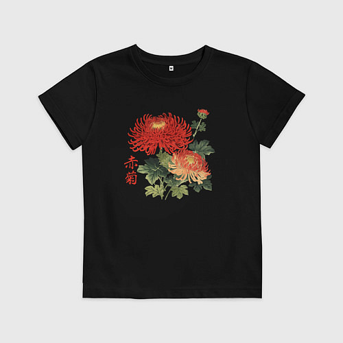 Детская футболка Красные хризантемы / Черный – фото 1