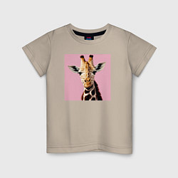 Футболка хлопковая детская Милый жирафик, цвет: миндальный
