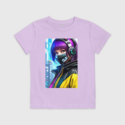 Футболка хлопковая детская Cool girl in a mask - neural network, цвет: лаванда