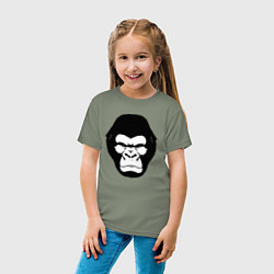 Футболка хлопковая детская Голова гориллы гравюра, цвет: авокадо — фото 2