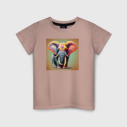 Футболка хлопковая детская Слон красочный стиль, цвет: пыльно-розовый