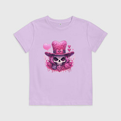 Футболка хлопковая детская Розовый череп с розовой шляпой ведьмы, цвет: лаванда