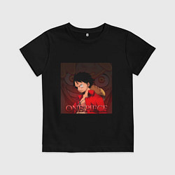 Футболка хлопковая детская One Piece - Луффи, цвет: черный