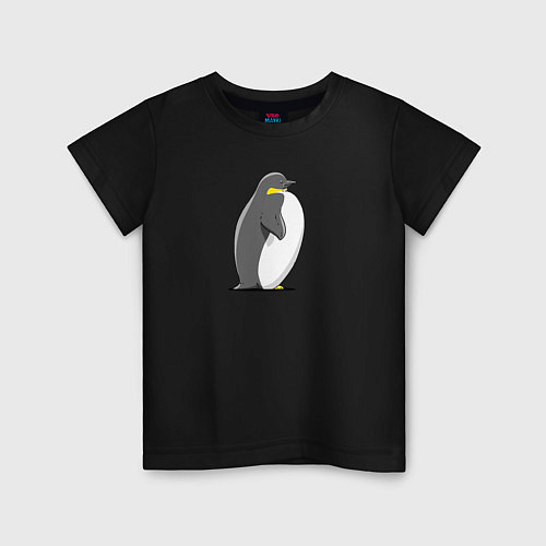 Детская футболка Мультяшный пингвин сбоку / Черный – фото 1