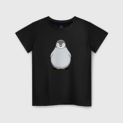 Футболка хлопковая детская Птенец пингвина мультяшный, цвет: черный