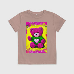 Футболка хлопковая детская Розовый мишка плюшевый, цвет: пыльно-розовый