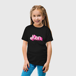 Футболка хлопковая детская Кен - объемными розовыми буквами, цвет: черный — фото 2