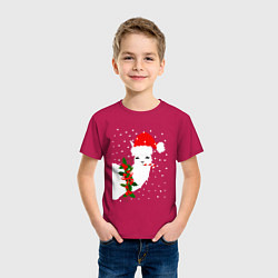 Футболка хлопковая детская Лама - альпака Санта Клаус, цвет: маджента — фото 2