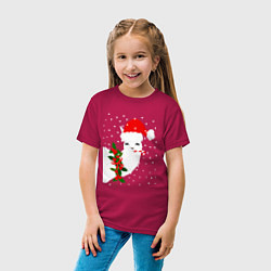 Футболка хлопковая детская Лама - альпака Санта Клаус, цвет: маджента — фото 2