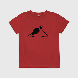 Футболка хлопковая детская Пингвин едет трафарет, цвет: красный