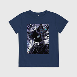 Футболка хлопковая детская Кибер кисуля - нейросеть, цвет: тёмно-синий