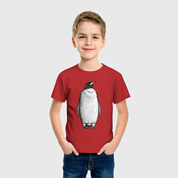 Футболка хлопковая детская Пингвин стоит анфас, цвет: красный — фото 2