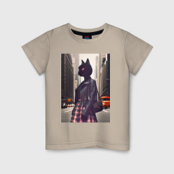 Футболка хлопковая детская Cat fashionista - New York - ai art, цвет: миндальный