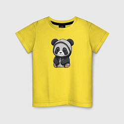 Футболка хлопковая детская Симпатичная панда в капюшоне, цвет: желтый