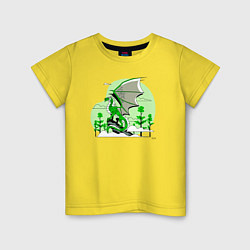 Футболка хлопковая детская Зелёный дракон на скале 2024, цвет: желтый