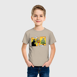 Футболка хлопковая детская Кот против елки, цвет: миндальный — фото 2