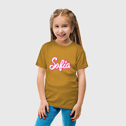 Футболка хлопковая детская София в стиле Барби - объемный шрифт, цвет: горчичный — фото 2