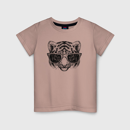 Детская футболка Тигрёнок в очках / Пыльно-розовый – фото 1