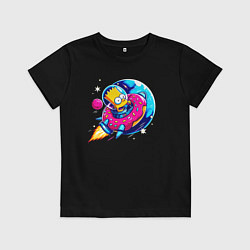 Футболка хлопковая детская Барт Симпсон на ракете-пончике - нейросеть, цвет: черный