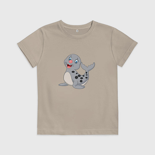 Детская футболка Морской котик улыбака / Миндальный – фото 1