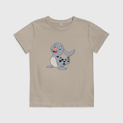 Футболка хлопковая детская Морской котик улыбака, цвет: миндальный