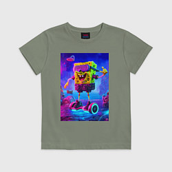 Футболка хлопковая детская Sponge Bob on a gyro scooter - ai art, цвет: авокадо