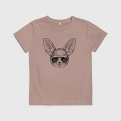 Футболка хлопковая детская Фенек в очках, цвет: пыльно-розовый