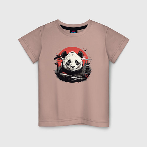 Детская футболка Панда с красным солнцем / Пыльно-розовый – фото 1