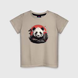 Футболка хлопковая детская Панда с красным солнцем, цвет: миндальный
