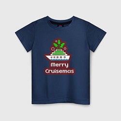 Футболка хлопковая детская Merry cruismas, цвет: тёмно-синий