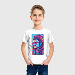 Футболка хлопковая детская Мужчина в очках в стиле 90-х, цвет: белый — фото 2