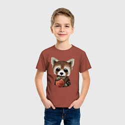 Футболка хлопковая детская Красная панда баскетболист, цвет: кирпичный — фото 2