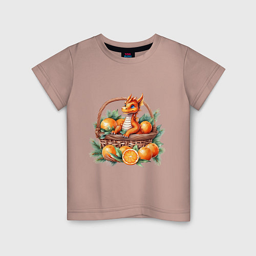 Детская футболка Оранжевый дракон 2024 как мандарин в корзинке / Пыльно-розовый – фото 1