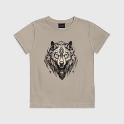 Футболка хлопковая детская Волк с подвесками, цвет: миндальный
