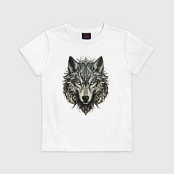 Футболка хлопковая детская Племенной волк, цвет: белый