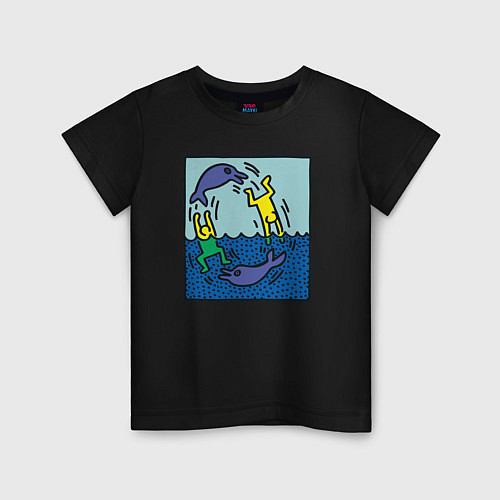 Детская футболка Человечки и дельфины / Черный – фото 1