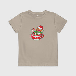 Футболка хлопковая детская Новогодний пряня, цвет: миндальный