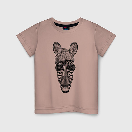 Детская футболка Зебра в очках и шапке / Пыльно-розовый – фото 1