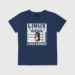 Футболка хлопковая детская Пингвин программист системы линукс, цвет: тёмно-синий